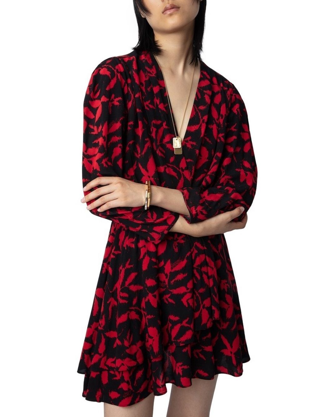 ZADIG & VOLTAIRE Rogers Black and Red Leaf-Print Cotton Mini Dress